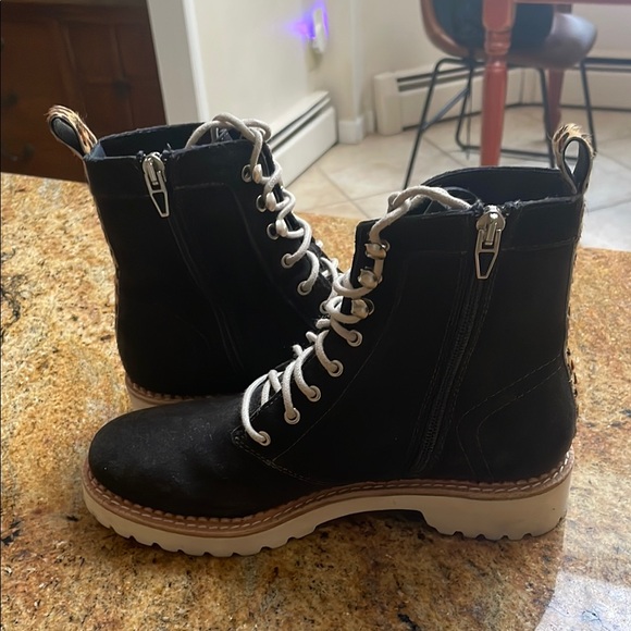 Dolce Vita Charcoal Gray Suede Lace-Up Boots with Leopard Detail- Barely Worn. - Picture 3 of 7